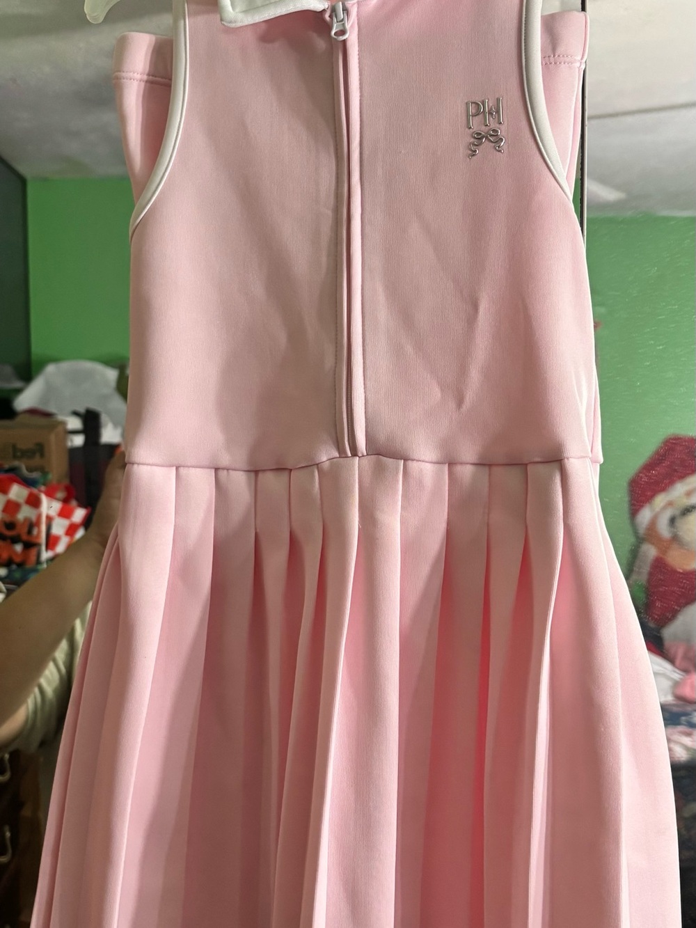 Paris Hilton Pink Pleated Sleeveless Tennis Dress with Zip and Matching Shorts